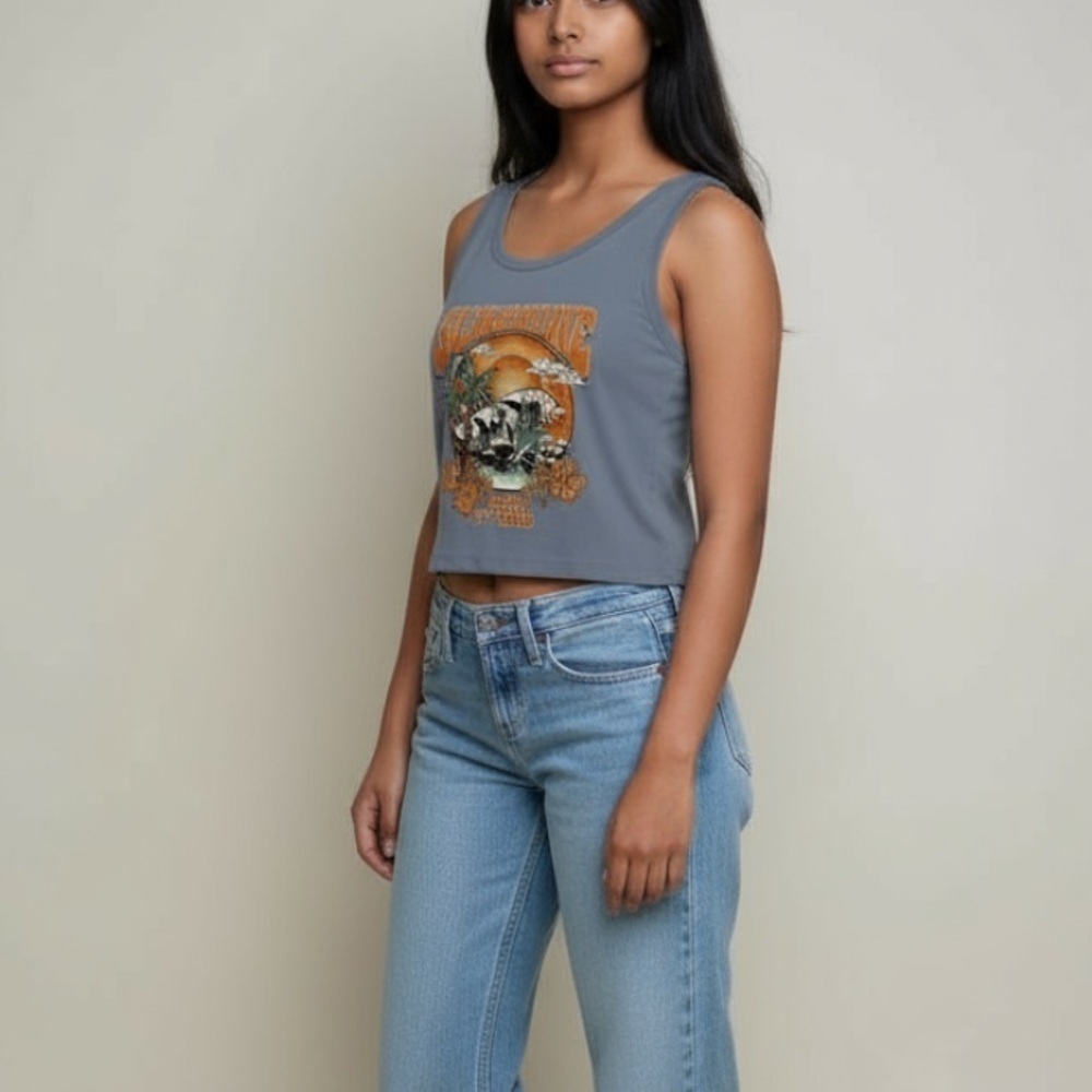 * Obsessive Love Tank Top Size XS Grey Blue Orange